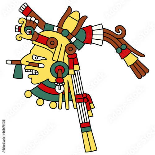 Head of ancient Mexican Aztec god or goddess. Codex illustration. Native American art. Isolated vector illustration.