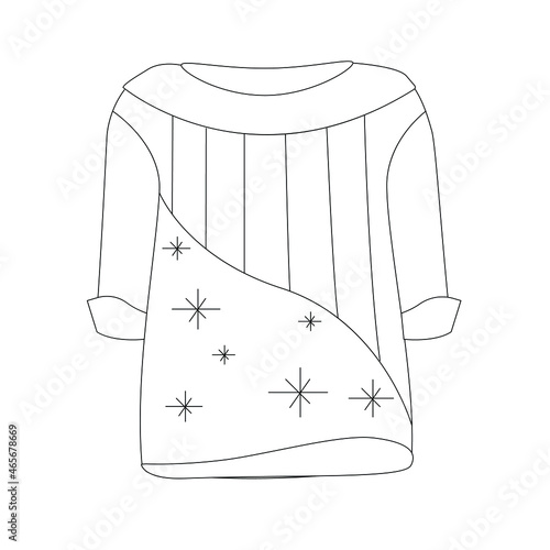 Contour vector illustration of a sweatshirt. Technical drawing for designing clothing. Winter cozy jumper without unnecessary details. Suitable for the fashion industry, catalogs, clothing stores 