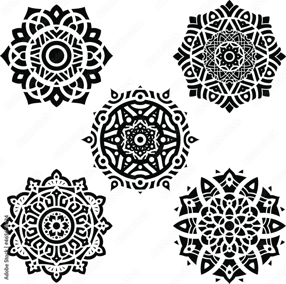 Vector ornament in black on a white background. round Ornament Pattern. Set of circular mandala on blue background. Vector mandala. Mandala with floral patterns. Yoga template. pack mandalas Vector ornament in black on a white background. round Ornament Pattern. Set of circular mandala on blue background. Vector mandala. Mandala with floral patterns. Yoga template. pack mandalas