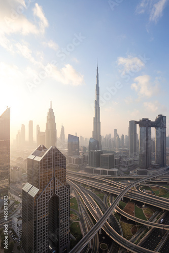 City Skyline and cityscape at sunrise in Dubai. UAE