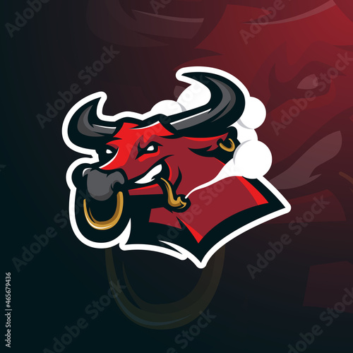 Bull smoking mascot logo design vector illustration
