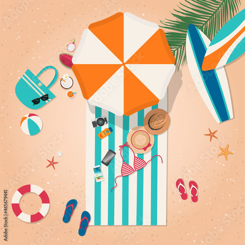 Top view of beach in summer holidays concept.