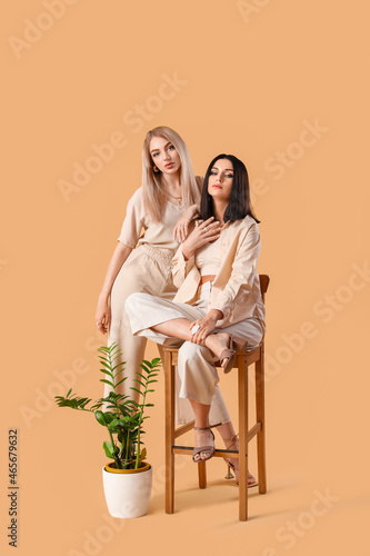 Fashionable young women on ...