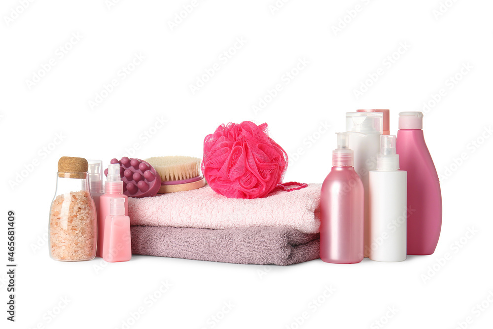 Set of bath supplies on white background Set of bath supplies on white background