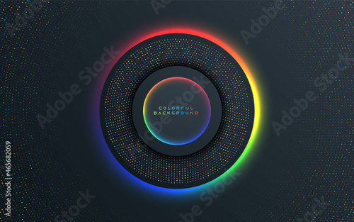 Abstract black circle dimension background with colorful neon light