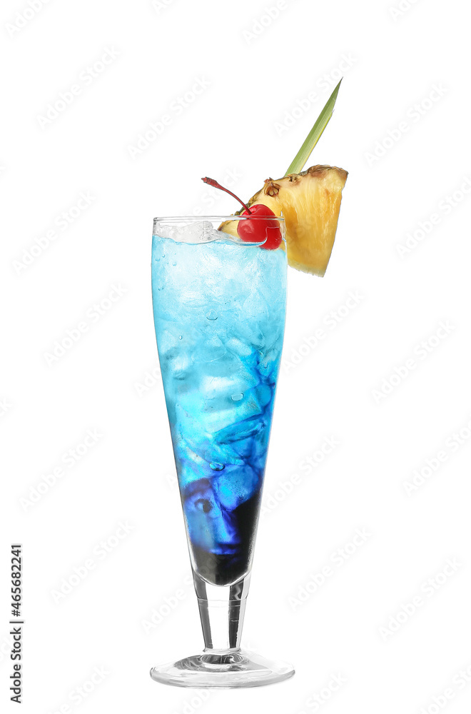 Glass of Blue Lagoon cocktail on white background Glass of Blue Lagoon cocktail on white background
