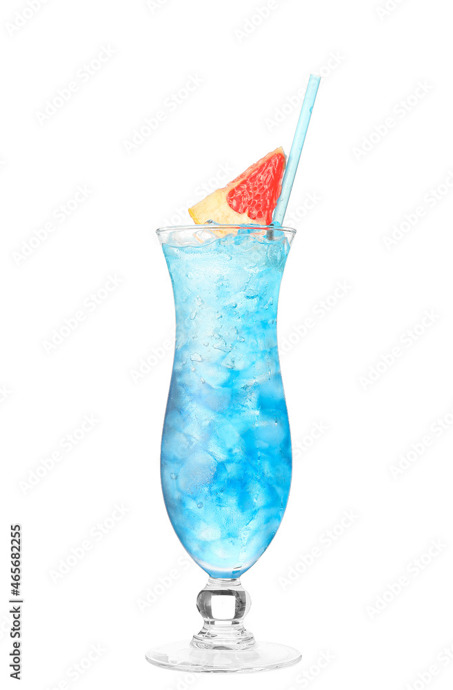 Glass of Blue Lagoon cocktail on white background Glass of Blue Lagoon cocktail on white background