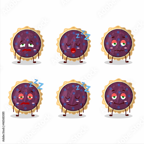 Cartoon character of blueberry pie with sleepy expression