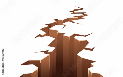 Earthquake cracking holes, ruined land surface crushed texture. crack hole isolated on white background.