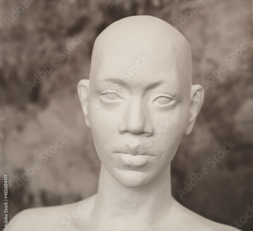 Head is a plaster manikin. Full face view. Gender neutrality concept.