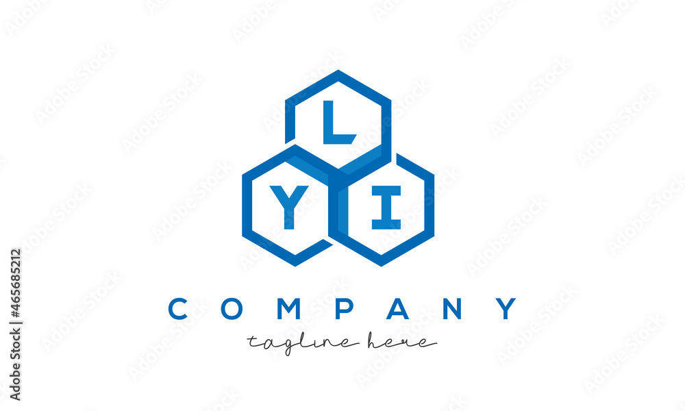 LYI letters design logo with three polygon hexagon logo vector template