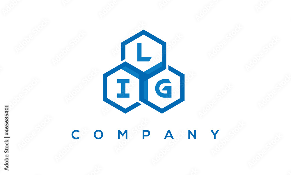 LIG letters design logo with three polygon hexagon logo vector template