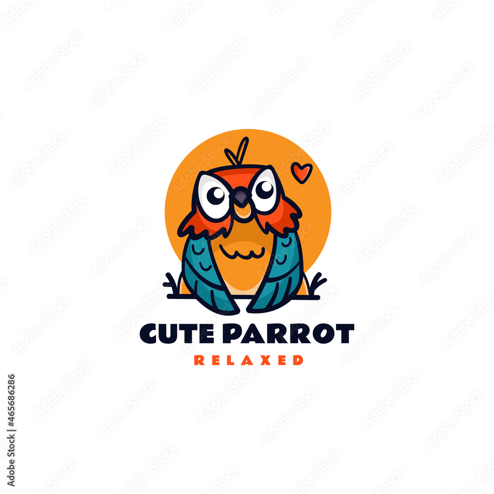 Vector Logo Illustration Parrot Mascot Cartoon Style.