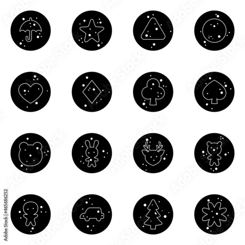 Set of candies dalgona with various shapes. Silhouette ppopgi pattern. Vector flat illustration