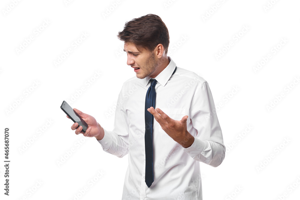 man in white shirt with tie office emotions isolated background man in white shirt with tie office emotions isolated background