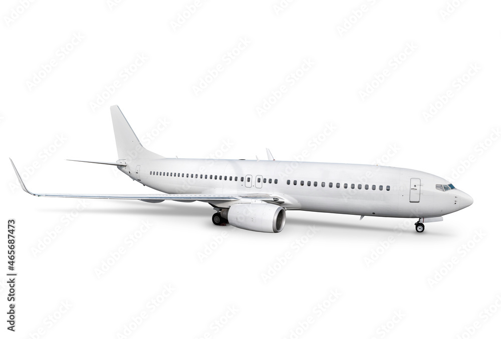 White passenger aircraft isolated on white background