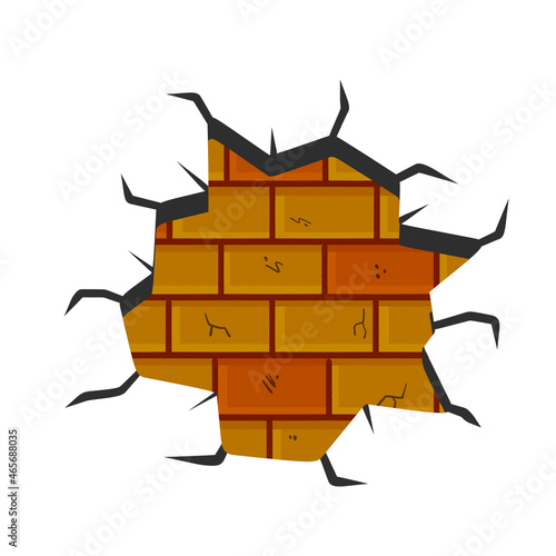 Broken plaster with cracks. Decoration and background element. Detail of house and hole in old building.
