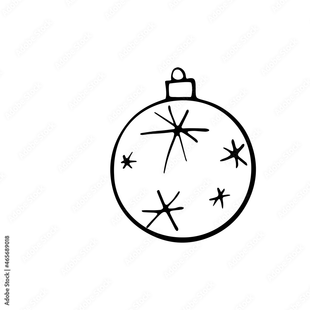 Fototapeta premium Vector Christmas outline tree ball. Element of New year and xmas design in doodle style, isolated. Simple hand drawn illustration for greeting cards, calendars, prints, childrens coloring book