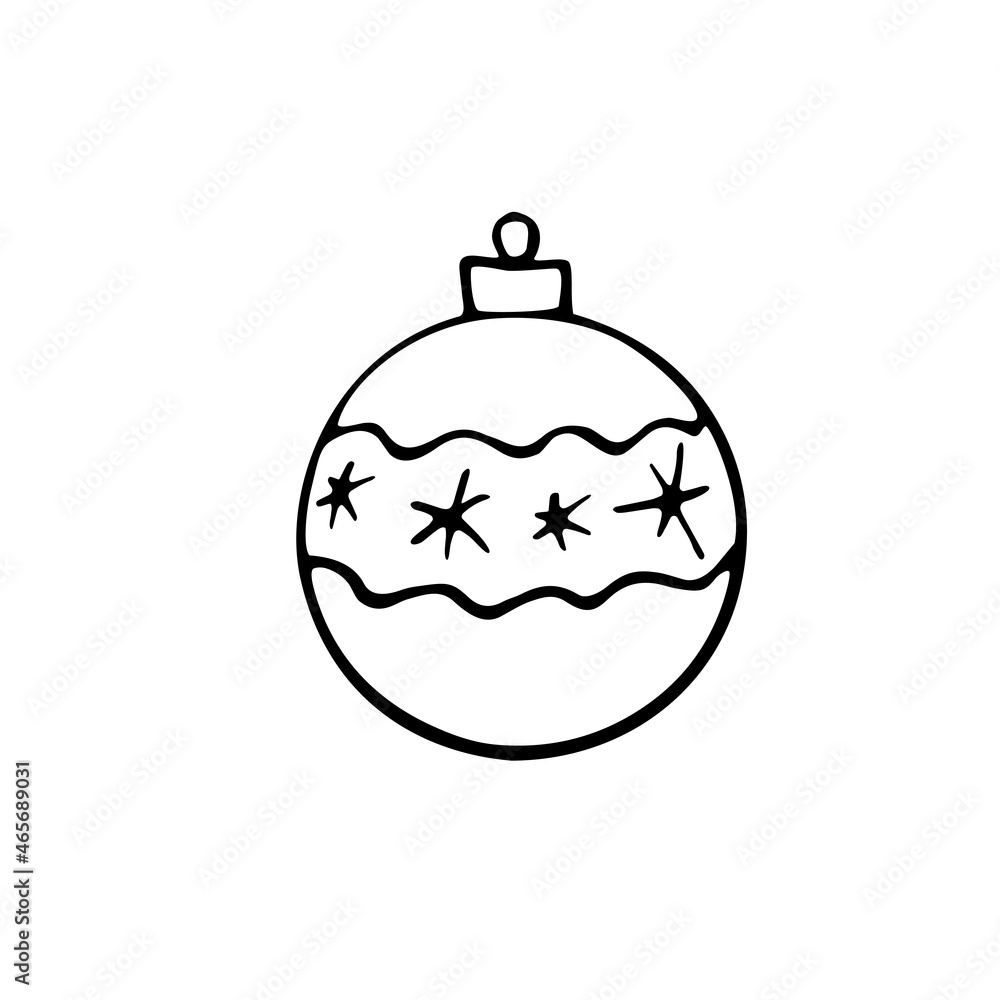 Obraz premium Vector Christmas outline tree ball. Element of New year and xmas design in doodle style, isolated. Simple hand drawn illustration for greeting cards, calendars, prints, childrens coloring book
