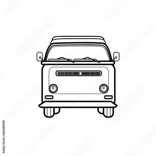 Simple outline vector illustration line art camper van icon illustration . Isolated on white background.