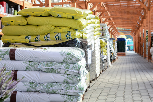 Photography plastic bags with flower primer are in the supermarket warehouse
