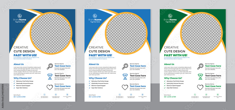 Set of 3 color variation flyer, brochure cover modern layout, annual report, poster, pamphlet template design, letter and a4 size. Set of 3 color variation flyer, brochure cover modern layout, annual report, poster, pamphlet template design, letter and a4 size.