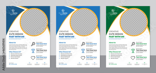 Set of 3 color variation flyer, brochure cover modern layout, annual report, poster, pamphlet template design, letter and a4 size.