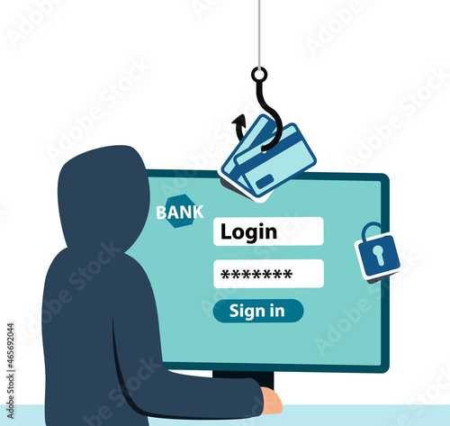 Hacker is sitting at computer, cracking the username and password.