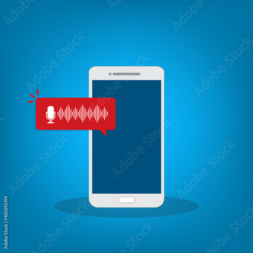 Voice message chat notification or audio podcast notification. Bubble speech on smart phone screen. Vector illustration	