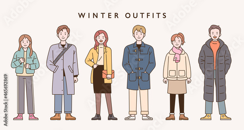 Winter fashion character collection. flat design style vector illustration.