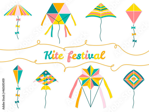 Kites set with different design. Makar sankranti indian kite festival