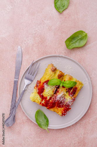 Traditional baked cannelloni with meat filling