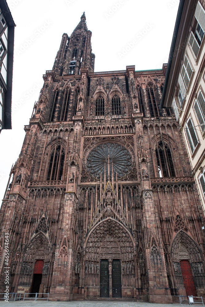Exterior architecture of the Strasbourg cathedral in France