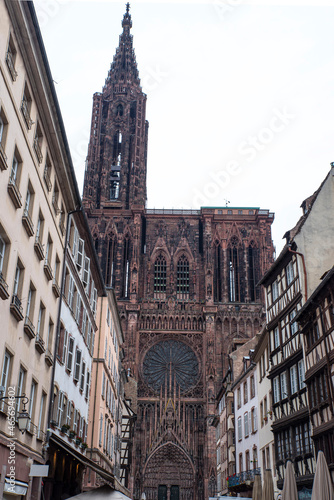 Exterior architecture of the Strasbourg cathedral in France © sissoupitch