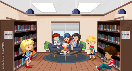 Children reading books in school library