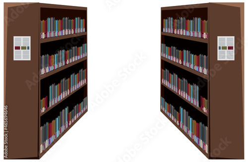 Bookcase with books on white background