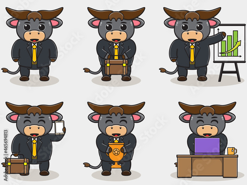 Vector illustration of Cute Buffalo Businessman. Good for icon, label, sticker, clipart.