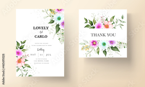 beautiful hand drawing watercolor floral wedding invitation card template