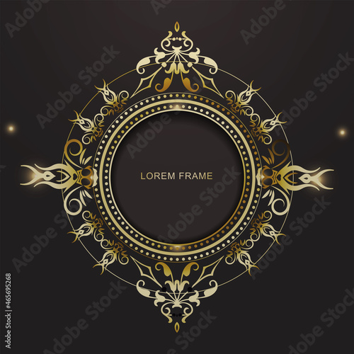 Gold vintage circle frame on black background