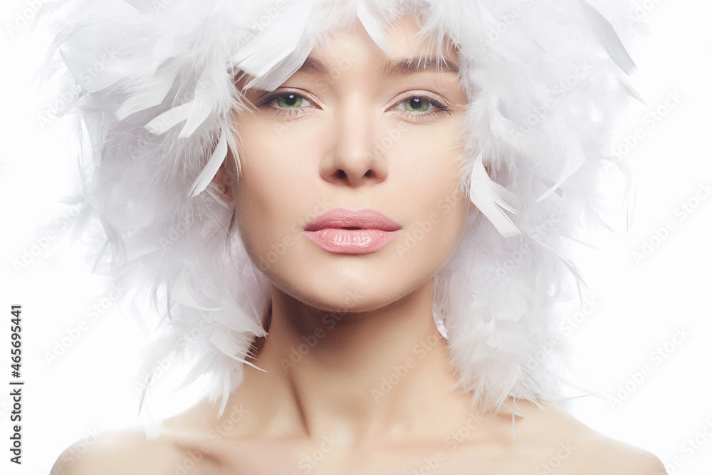 beauty portrait of young woman in white wig