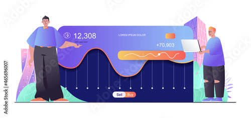 Cryptocurrency mining concept for web banner. Man and woman make digital money, crypto business, bitcoin mining modern people scene. Vector illustration in flat cartoon design with person characters