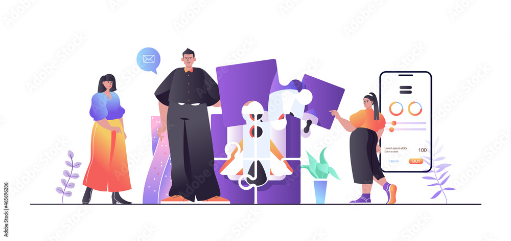 Teamwork concept for web banner. Man and woman working together, business development, colleague collaboration, modern people scene. Vector illustration in flat cartoon design with person characters