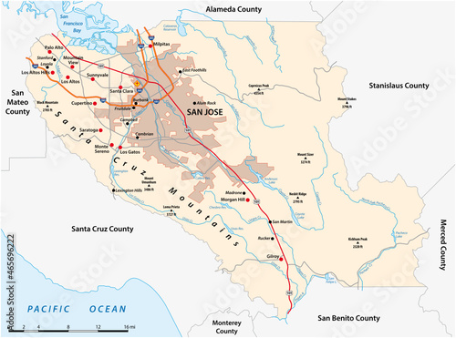 vector road map of California Santa Clara County  United States