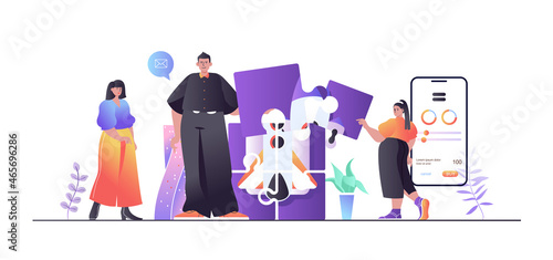 Teamwork concept for web banner. Man and woman working together, business development, colleague collaboration, modern people scene. Vector illustration in flat cartoon design with person characters