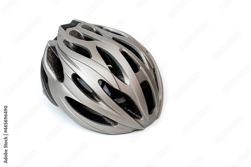 Cycling helmet plastic gray metal color, to protect the head of the cyclist during the trip.