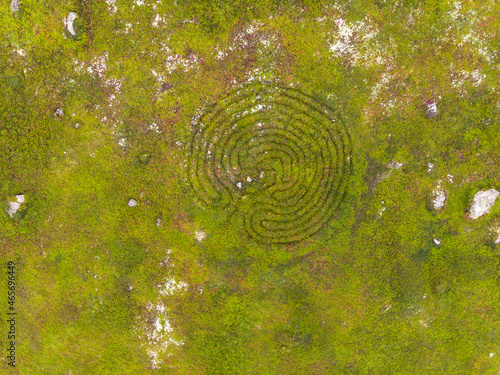 Stone labyrinth on Solovki. Russia, Arkhangelsk Region, Bolshoi Zayatsky Island  photo