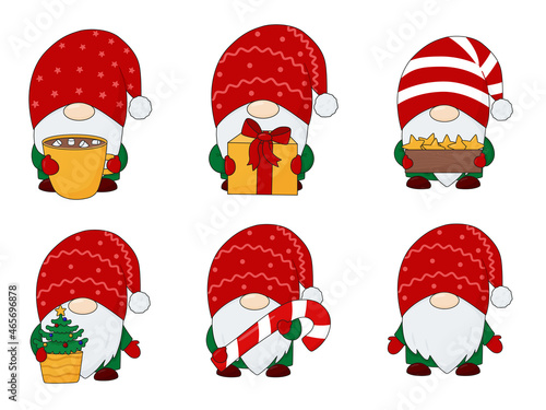 Christmas gnomes set. Christmas characters for postcards. Scandinavian gnomes.