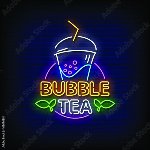 Bubble tea Neon Signs Style Text Vector