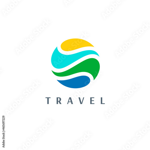 Vector logo design template. Landscape in a circle. Travel abstract icon.