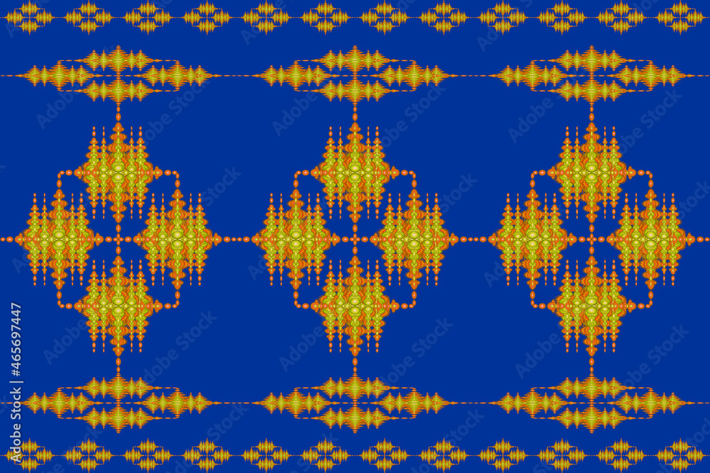 Seamless ethnic fabric pattern, golden flower pattern, Thai fabric design, carpet, wallpaper, curtain, cushion, clothing, batik, blue background fabric pattern Seamless ethnic fabric pattern, golden flower pattern, Thai fabric design, carpet, wallpaper, curtain, cushion, clothing, batik, blue background fabric pattern